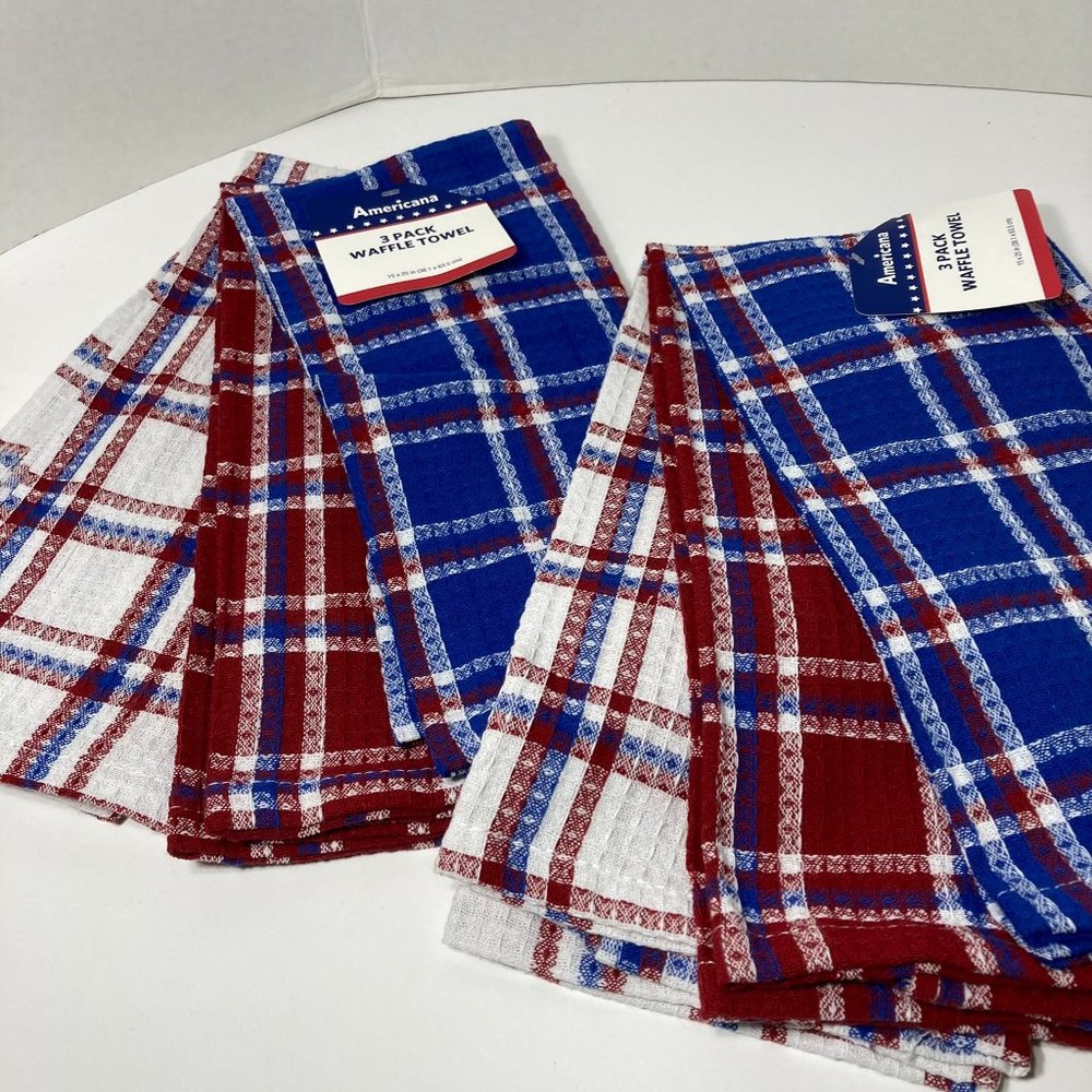 100% Cotton Kitchen Towels Waffle Americana Red White Blue Patriotic NWT